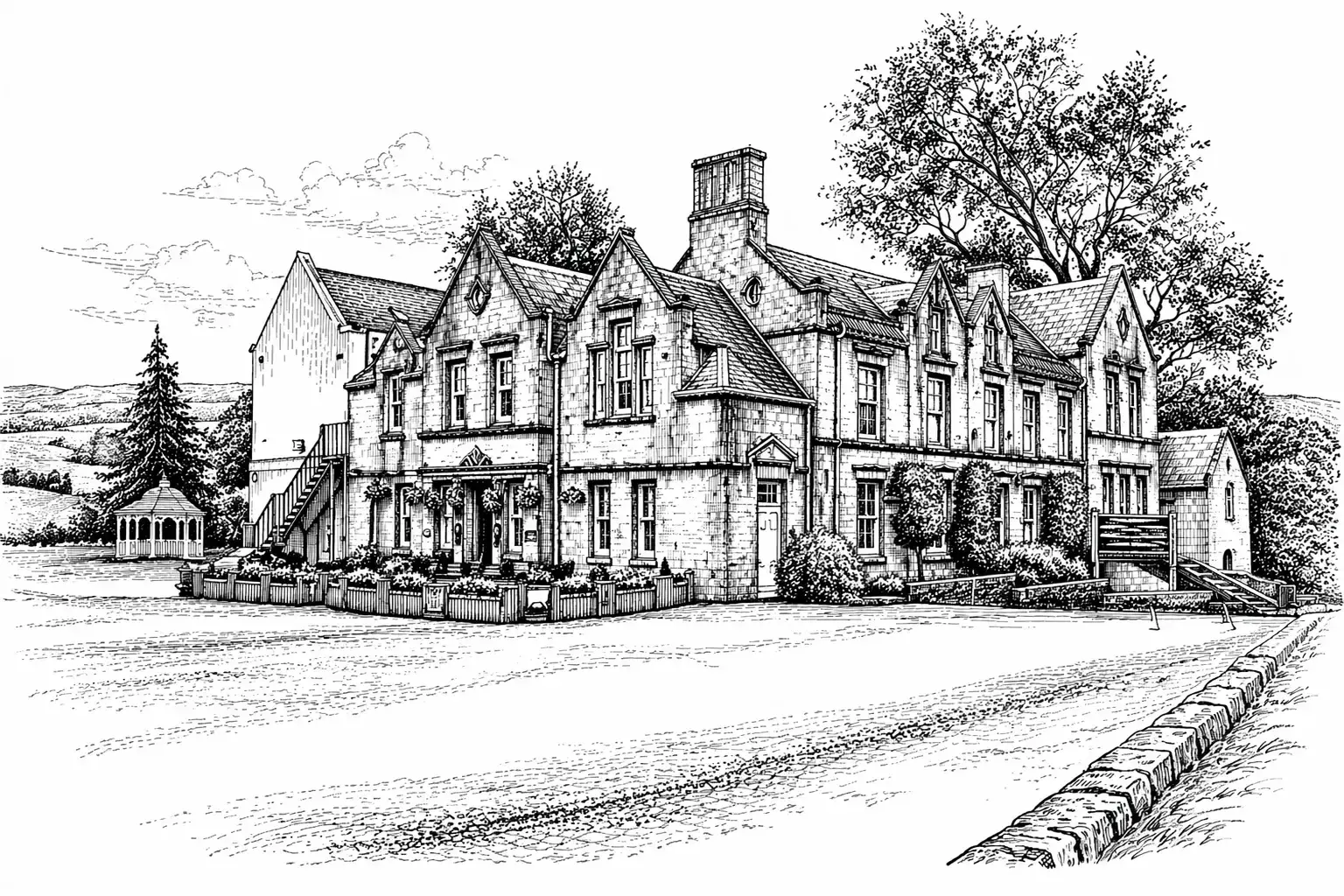 Victorian manor in rural landscape 1