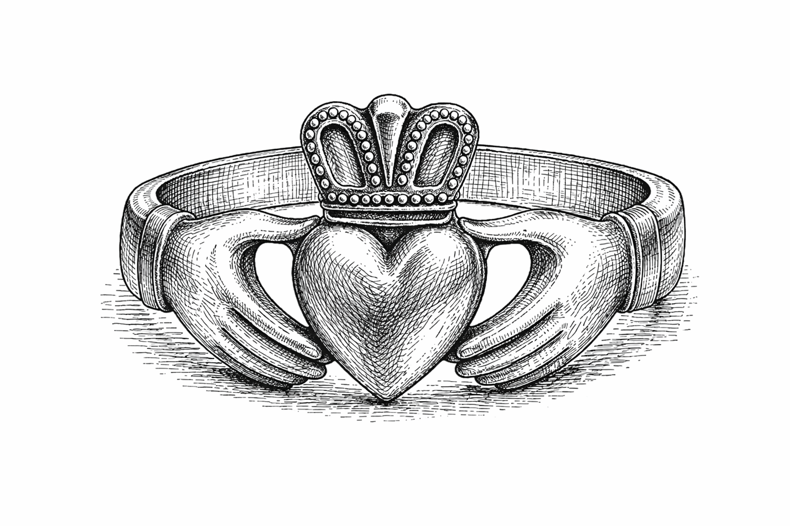 Intricate Claddagh ring illustration